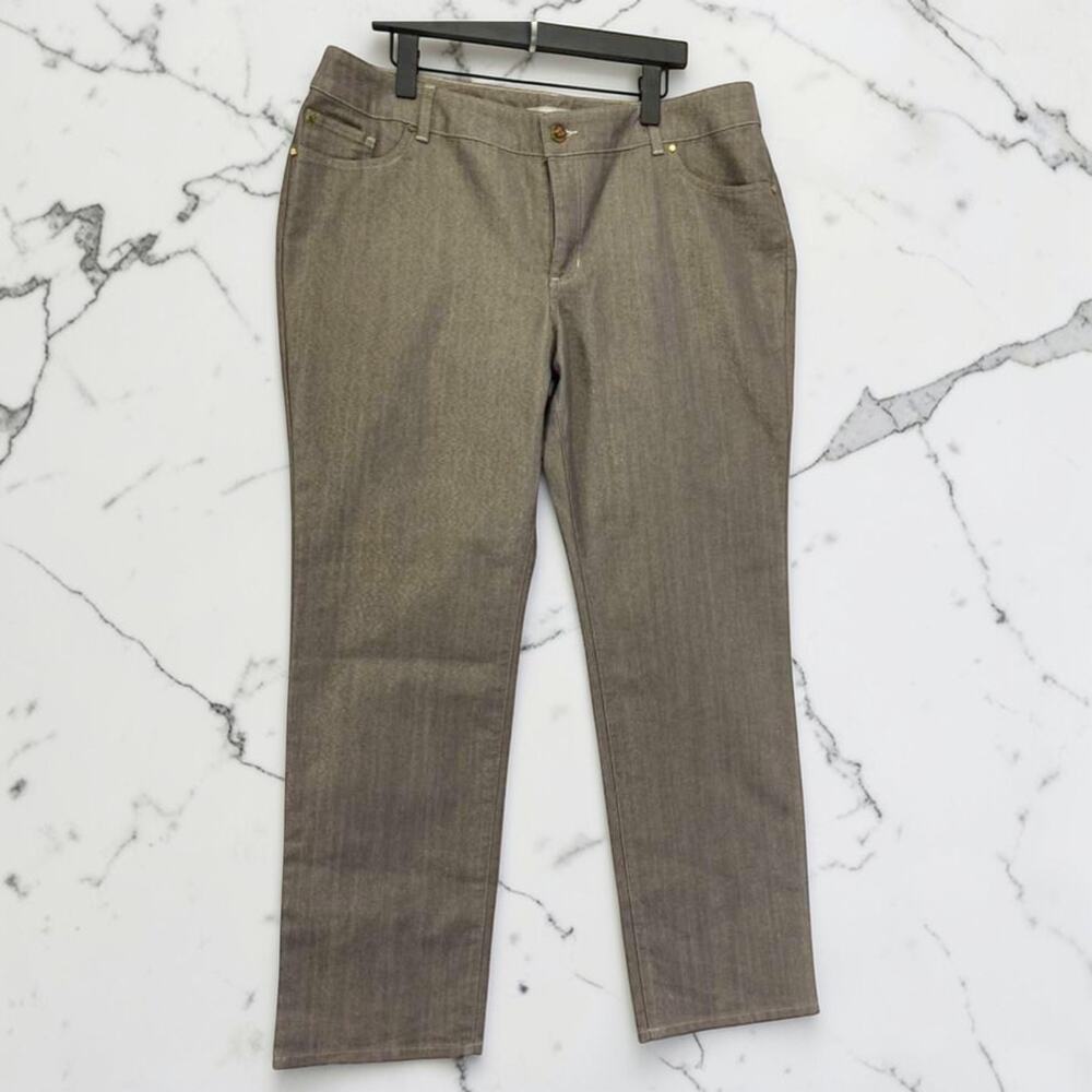 Chico's Platinum Metallic Ultimate Fit Slim Leg Reg Grey Gold Wash Jeans Sz 3.5